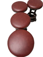 Six Art Deco Amsterdamse School Stools with Leather Tops, 1920s